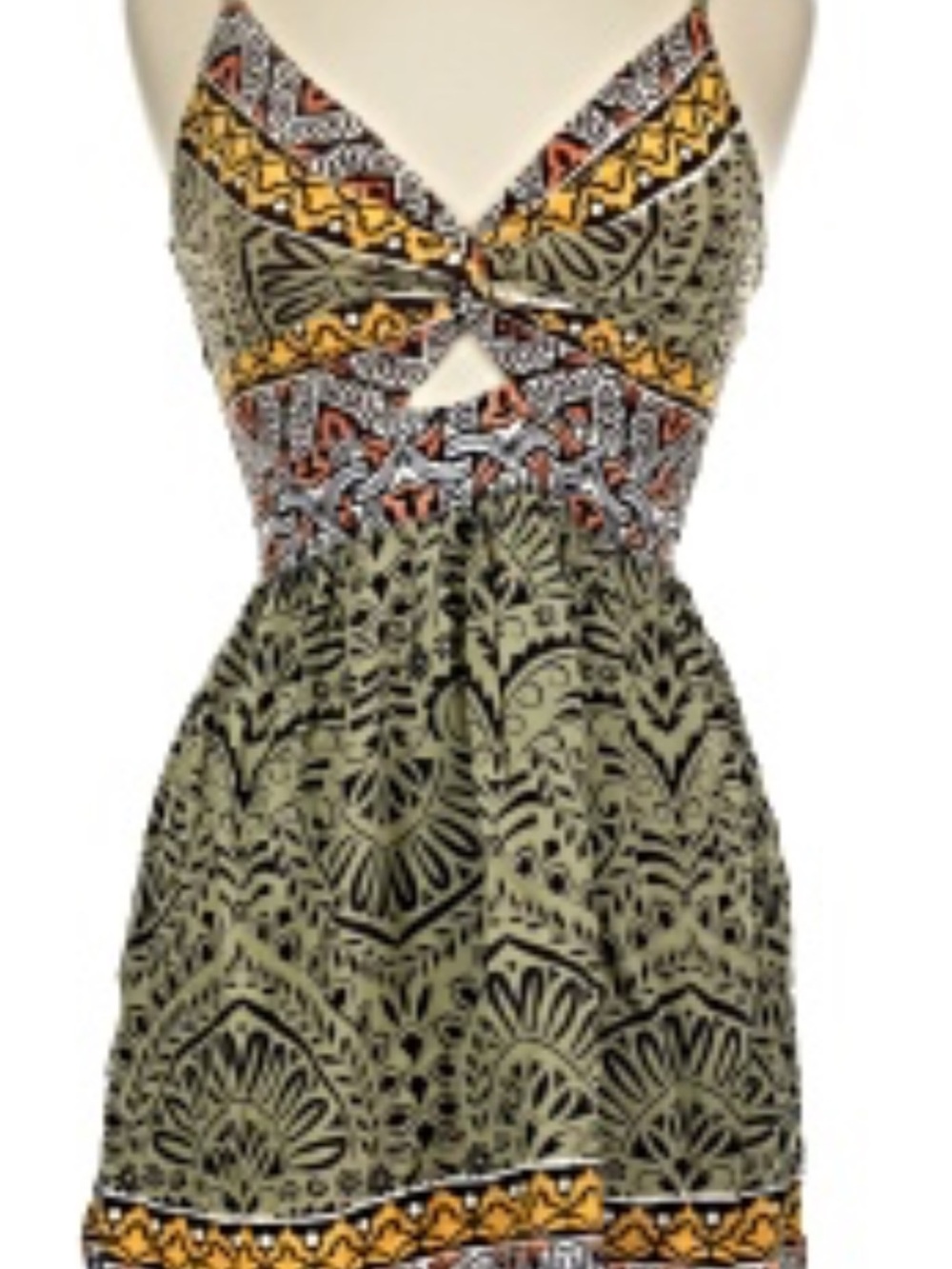Boho  Angie Olive, Yellow and Orange Printed Mini Dress